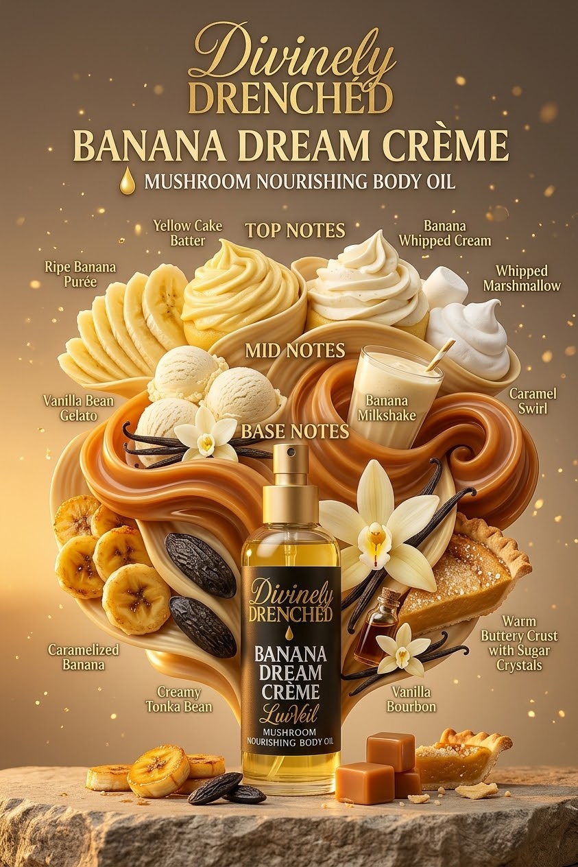 Banana Dream Crème 🍨 🍮🍌☕️ 🧁 🍵LuvVeil Mushroom Nourishing Body Oil