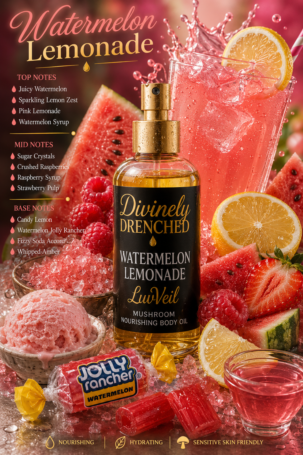 Watermelon Lemonade🍉🍋🍧 LuvVeil Mushroom Nourishing Body Oil