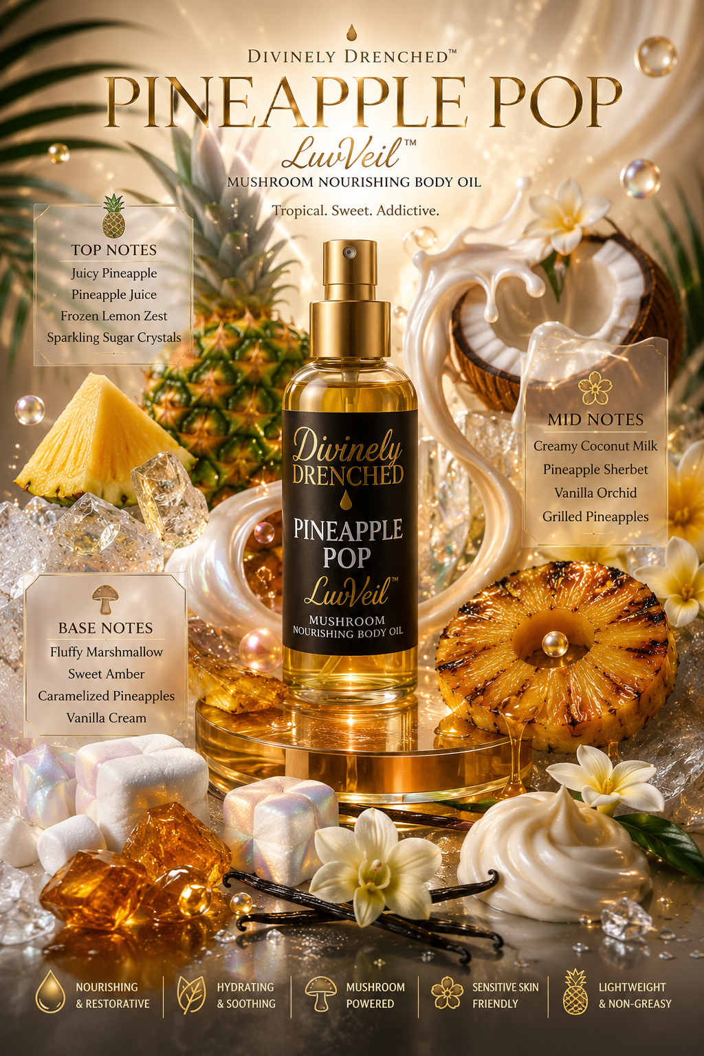 Pineapple Pop🍍💥🍹LuvVeil Mushroom Nourishing Body Oil