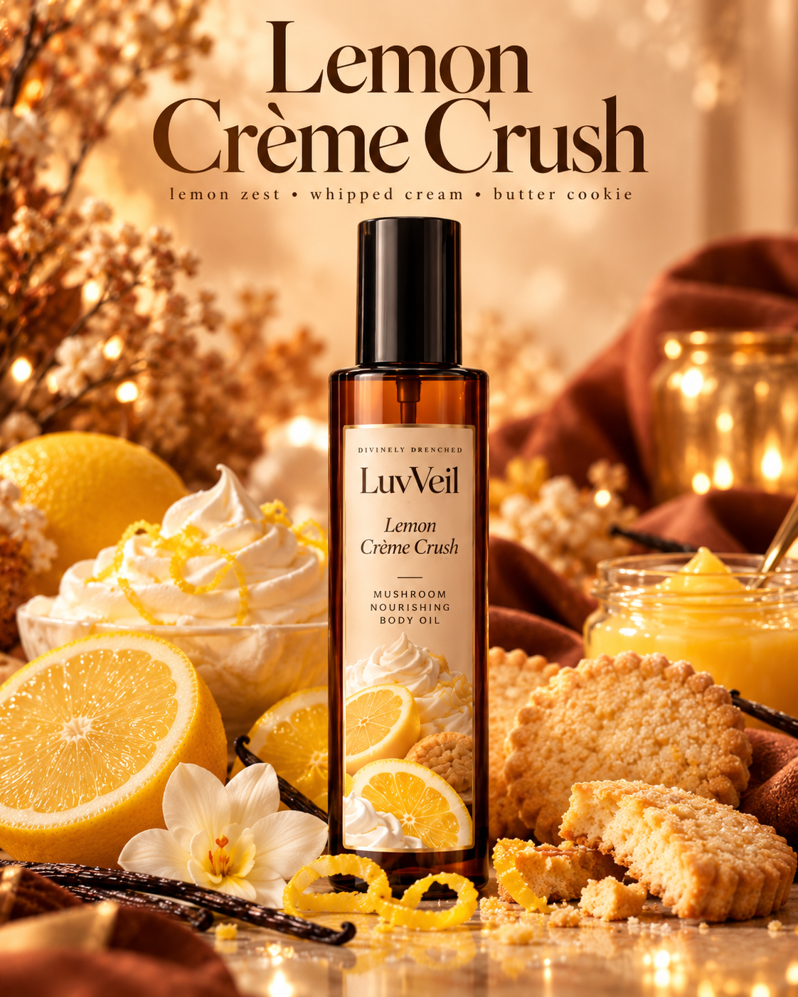 Lemon Crème Crush LuvVeil Mushroom Nourishing Body Oil