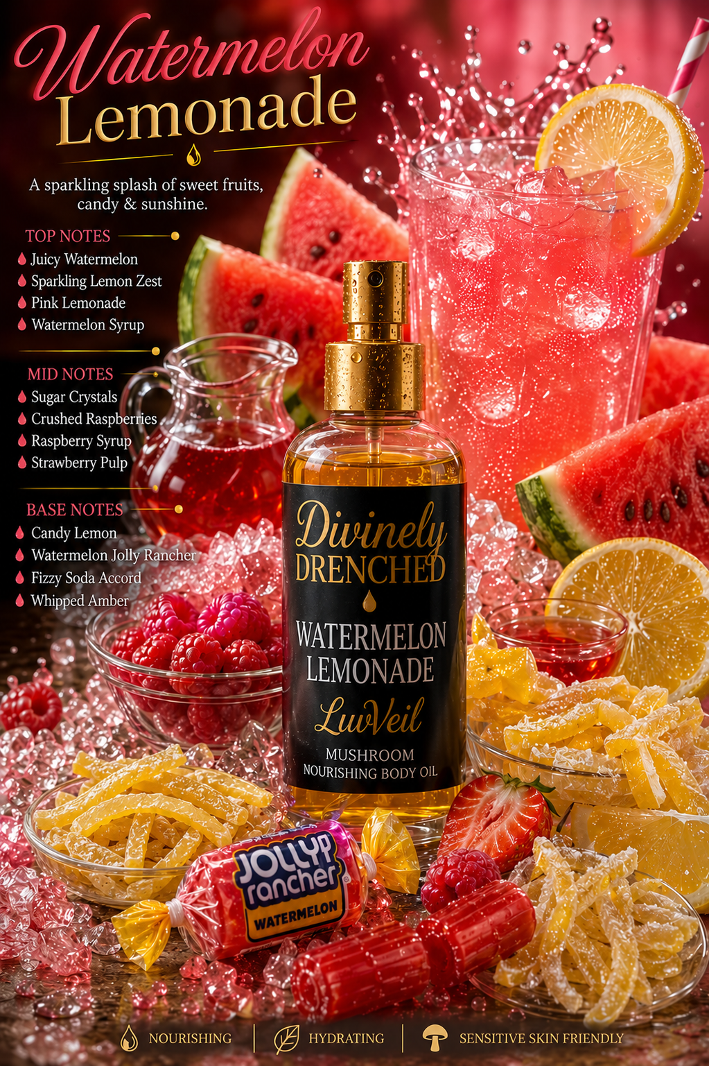 Watermelon Lemonade🍉🍋🍧 LuvVeil Mushroom Nourishing Body Oil