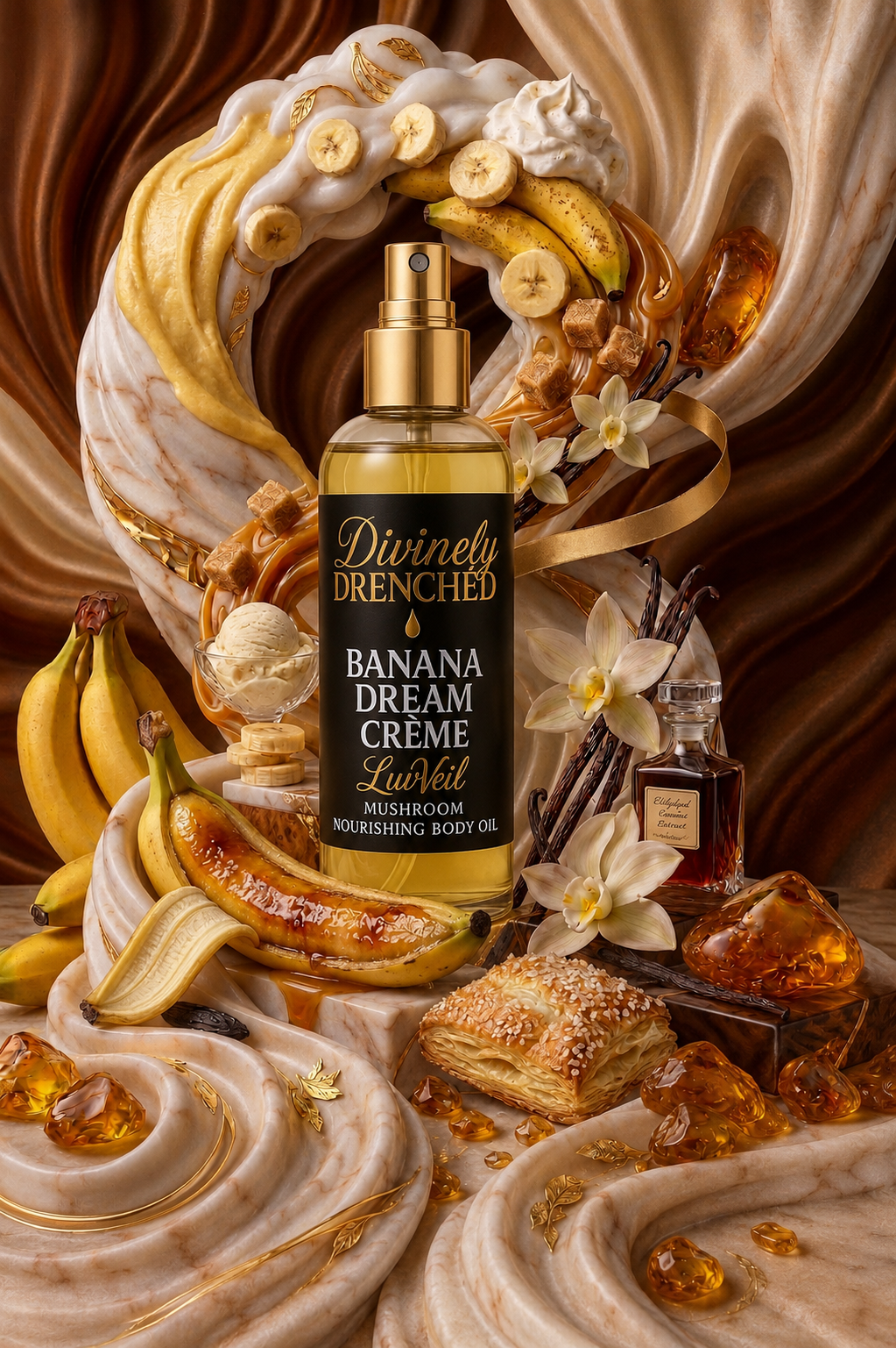 Banana Dream Crème 🍨 🍮🍌☕️ 🧁 🍵LuvVeil Mushroom Nourishing Body Oil