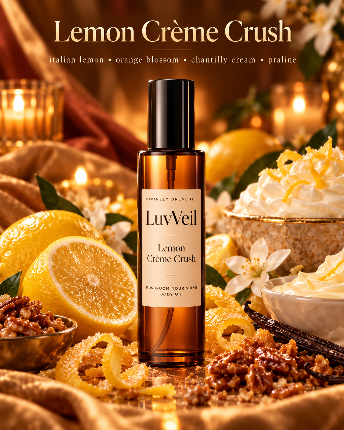 Lemon Crème Crush LuvVeil Mushroom Nourishing Body Oil