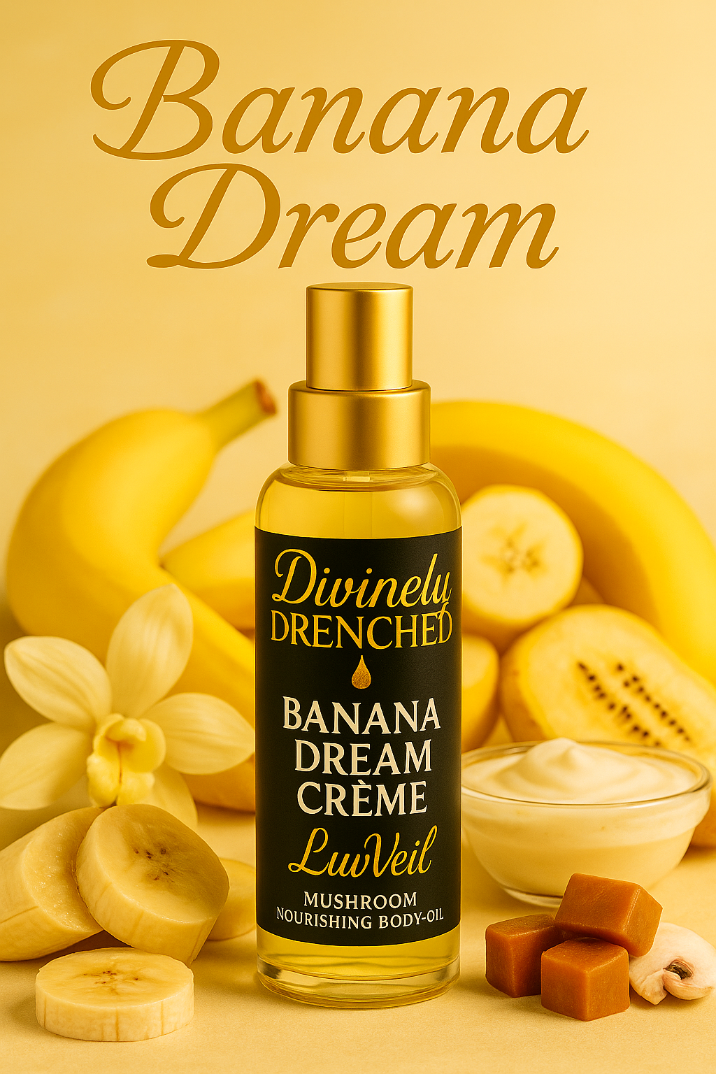 Banana Dream Crème 🍨 🍮🍌☕️ 🧁 🍵LuvVeil Mushroom Nourishing Body Oil