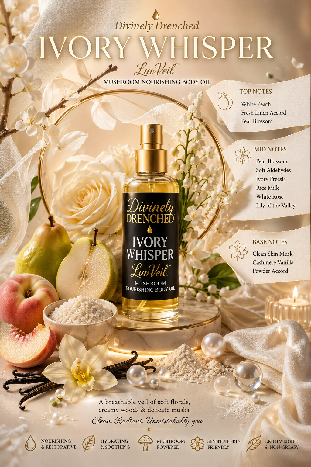 Ivory Whisper 🍐🪷🤫LuvVeil Mushroom Nourishing Body Oil